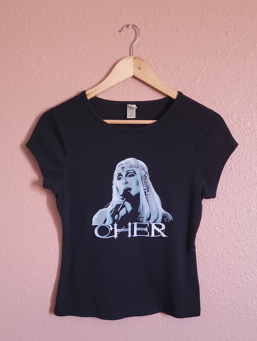 Kavio Cher Sparkle Black Light Blue White Short-Sleeve Cher Graphic Tee Y2k 90s